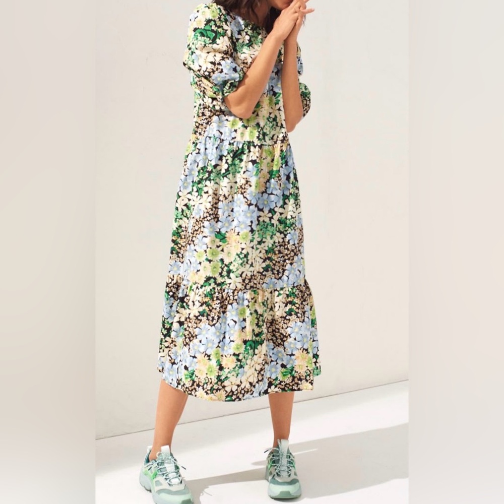H&M Blue and Green Floral Long Sleeve Dress - Picture 3 of 9